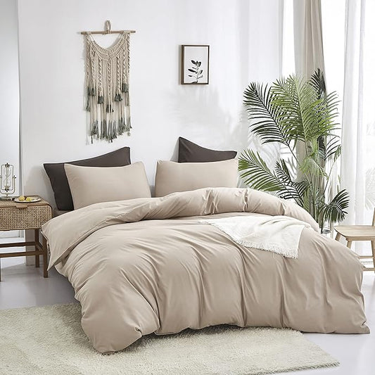 Luxlovery Beige Coffee Comforter Set Twin Light Khaki Bedding Set Kids Teens Bedding Set Solid Cream Coffee Blanket Quilts Ultra Soft Breathable Light Taupe Comforter Set