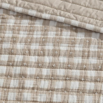 Levtex Home - Camden Gingham Stitch Taupe Quilted Throw (50x60in) - Textured Gingham - Lightweight Cotton Throw Blanket - Taupe and Cream - Reversible - Cotton