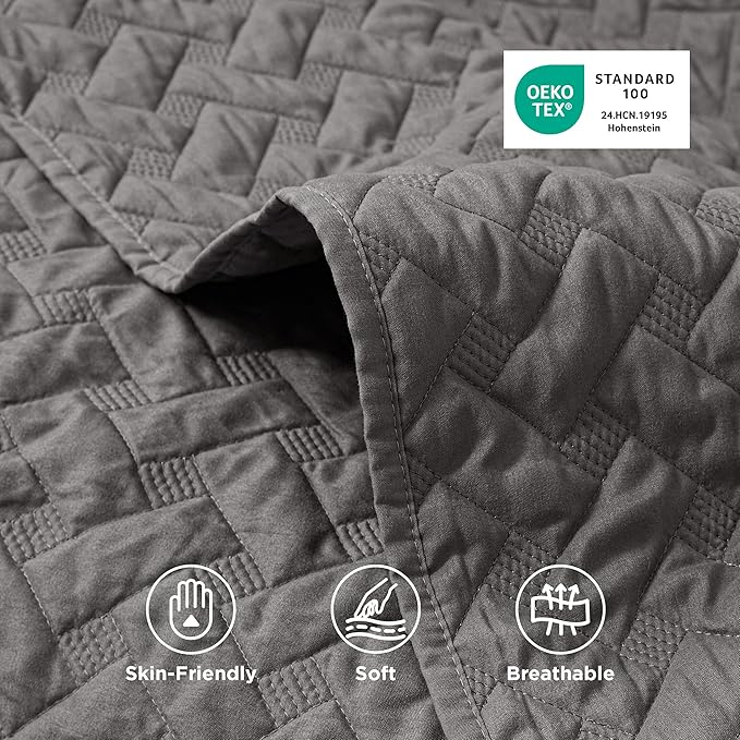 Bedsure California King Quilts - Lightweight Bedspreads Cal King Size with Basket Weave Pattern, Soft Quilt Bedding Set, Grey Comforter Set Coverlet for All Seasons with 2 Pillow Shams (111" x 106") | Skin-Friendly Soft, All-Season Comfort, Breathable,...