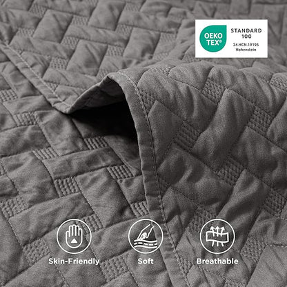 Bedsure Quilt Full Size - Lightweight Bedspread Full Size with Basket Weave Pattern, Soft Quilt Bedding Set, Grey Comforter Set Coverlet for All Seasons with 2 Pillow Shams (84" x 90") | Skin-Friendly Soft, All-Season Comfort, Breathable, Lightweight, ...
