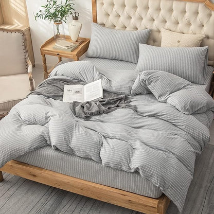 PURE ERA Jersey Knit Duvet Cover Set 100% T-Shirt Heather Cotton Super Soft Comfy Classic Striped Design, with Zipper Closure, Grey & White Pintripe, Queen
