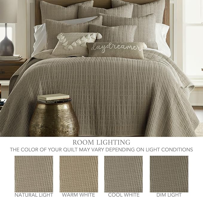 Levtex Home Mills Waffle Full Bedspread Set (100x104in) with 2 Pillow Shams (26x20in) - Taupe - Cotton Waffle Full Size Bedspread Set - Lightweight, Soft, Pre-Washed