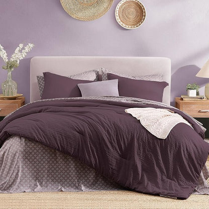 Monbix King Size Comforter Set - 7 Pieces ltalian Plum Prewashed Bed in a Bag King Bedding Sets with Comforters, All Seasons Ultra Soft Comforter Bed Set with Sheets,Pillowcases & Shams