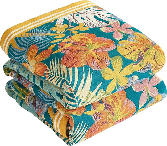 Boho Throw Blanket for Bed 60”x80”, 100% Cotton Woven Blanket for Couch Sofa, Ultra Soft 4-Layer Muslin Quilt with Floral Printed, Farmhouse Bed Blanket/Cover for Living Room Decor