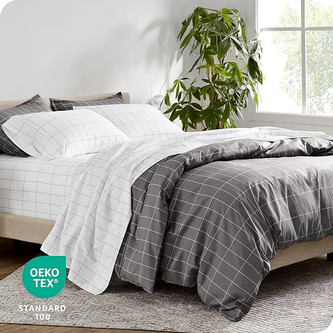 Bare Home Bedding Duvet Cover Extra Long - Premium 1800 Super Soft Collection - Lightweight, Duvet Cover - Soft Textured (Twin/Twin XL, Grid - Grey/White)