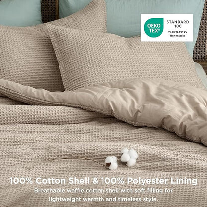 Bedsure Waffle Comforter Set California King, Khaki Soft Bedding, Waffle Weave Bed Set, 3 Pieces, 1 Comforter (104"x96") and 2 Pillow Shams, Cotton Shell and Polyester Lining for All Seasons