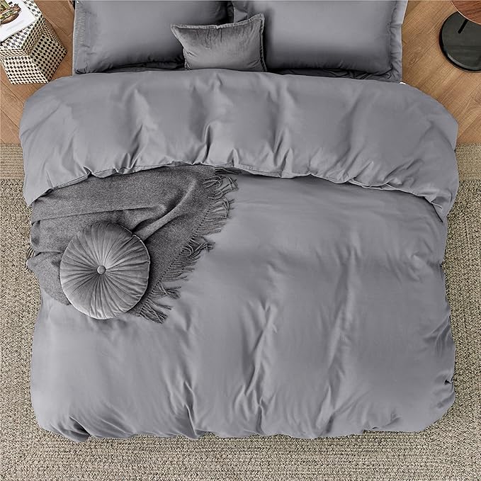Bedsure Duvet Cover King Size - Soft Double Brushed Bedding Set for Kids & Adults, Zipper Closure, 3 Pieces, Includes 1 Duvet Cover (104"x90") & 2 Pillow Shams, NO Comforter, Grey