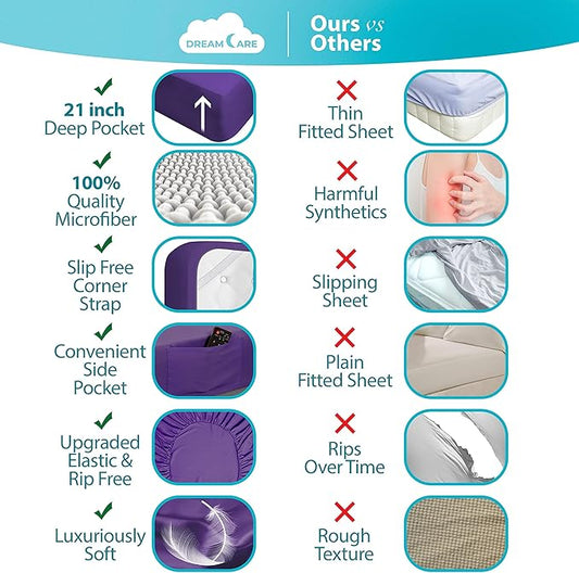 DREAMCARE King Size Sheets Set – 6 pcs Cooling Bed Sheets – up to 21” Deep Pocket King Sheet Set – 2500 Supreme Collection – Extra Soft 100% Brushed Microfiber Hotel Luxury with Side Pocket – Purple