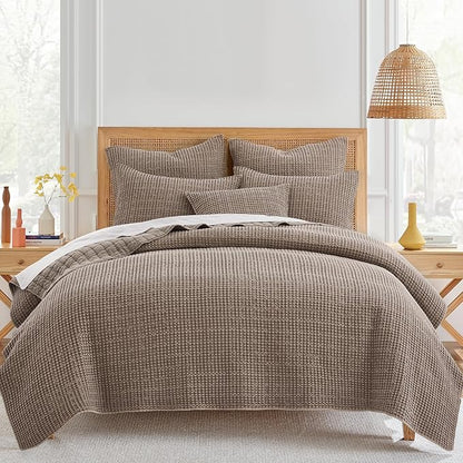 Levtex Home Mills Waffle King/Cal King Quilt Set (106x92in) with 2 Pillow Shams (36x20in) - Cocoa - Cotton Waffle King Size Quilt Bedding Set - Lightweight, Soft, Pre-Washed