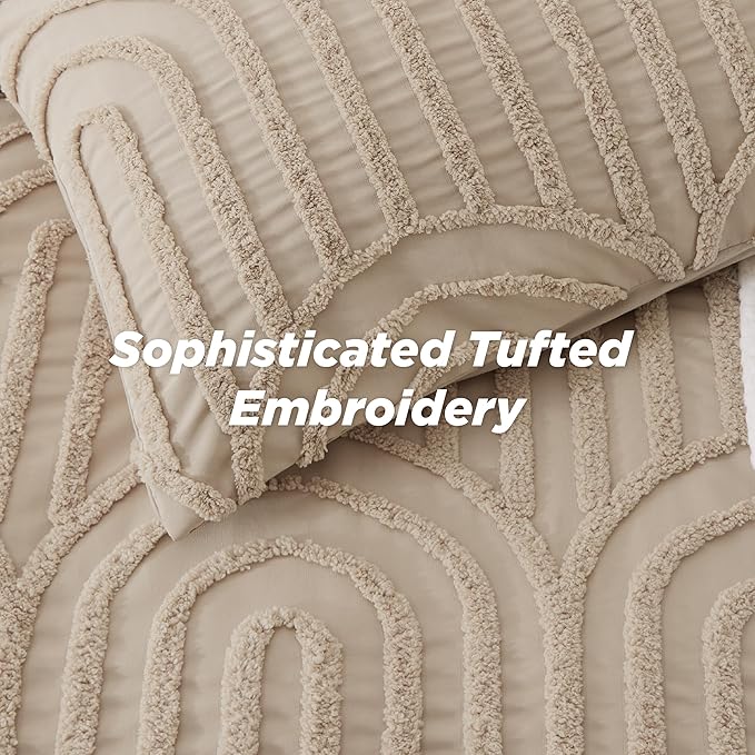 Bedsure Boho Tufted Khaki Twin/Twin XL Comforter, GentleSoft™ 2 Pieces Boho Farmhouse Decor Bedding, Arch Shabby Chic Bedding for All Seasons, 1 Bed Comforter, 1 Pillow Shams, 68x88 Inches