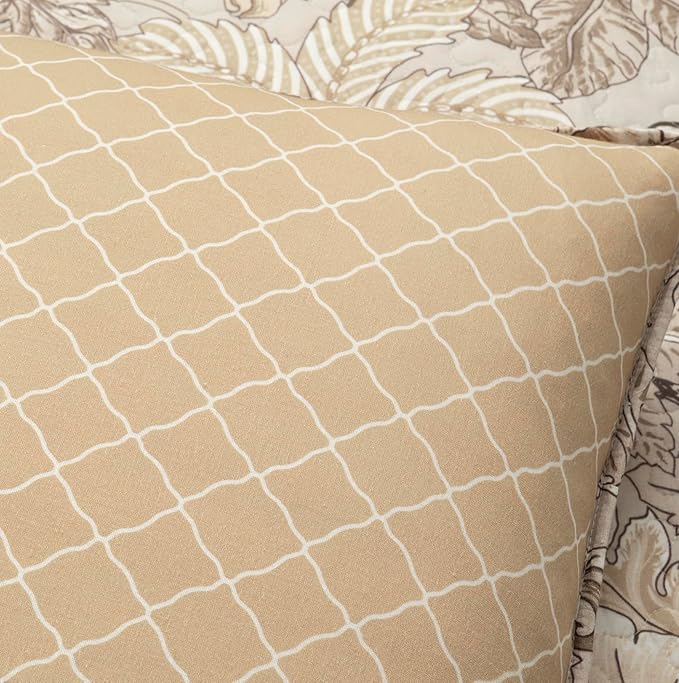 Lush Decor Sydney Reversible Cotton Quilt Neutral, 3 Piece Set, Full/Queen, Neutral - Cotton Bedding Set - Beige Floral Quilt - Cottage Decor - Bedding Queen Size