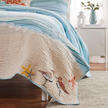 Greenland Home Maui Embroidered Coastal Quilt Set, Twin/Twin XL (2-Piece)