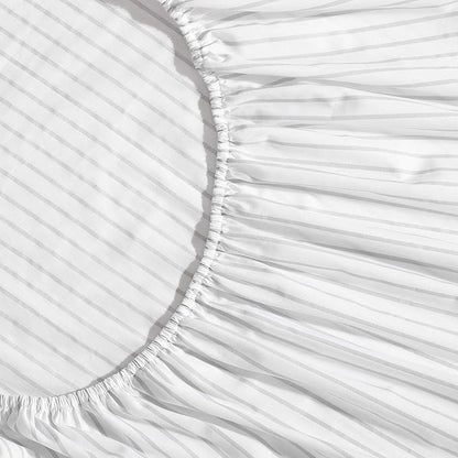 Eddie Bauer - Sheet Set, Luxurious Cotton Percale Bedding with Matching Pillowcases, Crisp & Cool, Fully Elasticized (Arden Stripe Grey, Queen)
