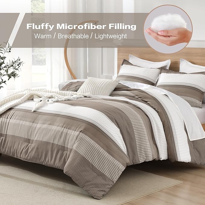 Litanika Comforter Set Queen Size Hazel - 3 Pieces Lightweight Colorblock Stripe Fluffy Bedding Comforter Sets, All Season Bed Set