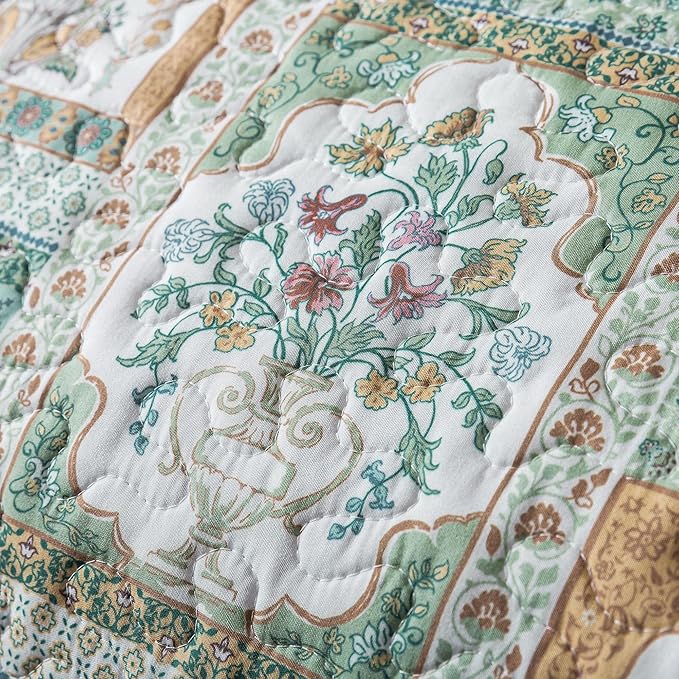 HoneiLife Quilt Sets King Size - 3 Pieces Microfiber Quilt Floral Bedspreads Lightweight Coverlets Retro Bed Cover King Quilt Bedding Set All Season Quilts