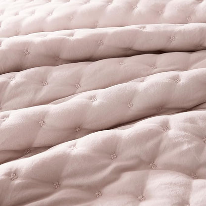 WDCOZY Pink Queen Size Quilt Bedding Sets with Pillow Shams, Lightweight Soft Bedspread Coverlet, Quilted Blanket Thin Comforter Bed Cover, All Season Summer Spring, 3 Pieces, 90x90 inches
