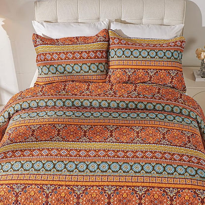 Cmfshape Orange Quilt Sets Bedspread Set 100% Cotton Boho Bedding Set, All Season Use Lightweight Reversible Coverlet Quilts with 1 Pillow Shams(Twin 68"x86")