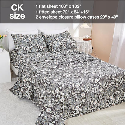 JSD Paisley Sheet Set Cal King, 4 Piece Retro Pattern Microfiber Bedding Sheets Extra Deep Pocket