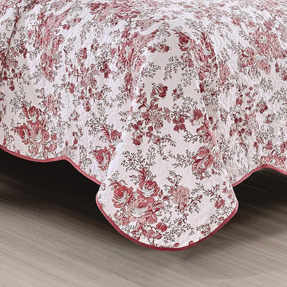 Wonderful 100% Cotton Red Floral Bedspread Set Full Size,Quilt Bedding Sets with Pillow Shams, 3 Pieces Botanical Coverlet Set, Quilted Blanket Bed Cover for All Season, 96"x110"