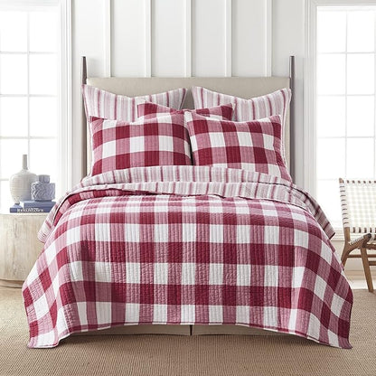Levtex Home - Camden Quilt Set -King Quilt + Two King Pillow Shams - Buffalo Check in Red and Cream - Quilt Size (106 x 92 in.) and Pillow Sham Size (36 x 20 in.) - Reversible Pattern - Cotton