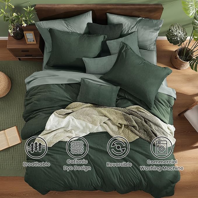 Monbix Super King Comforter Set, Deep Forest Cationic Dyeing Bedding Set Reversible, Bed in a Bag 7 Pieces with Comforter, Sheets, Pillowcases & Shams