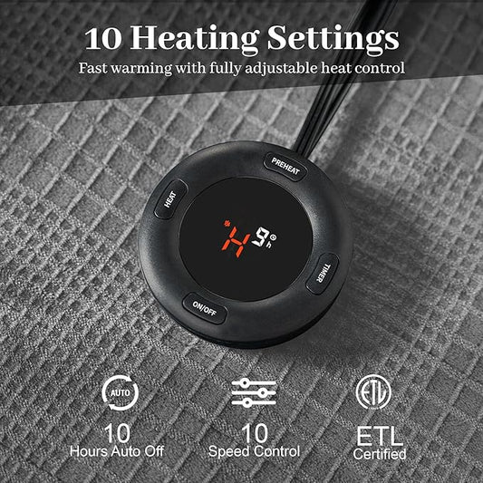 Electric Blanket Queen Size 84''X90'' - Heated Blanket with Dual Control Fast Heating 10 Heating Levels & 10 Hours Auto Off,ETL Certified Machine Washable (Grey)