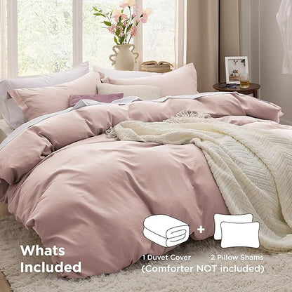 Bedsure Rose Pink Duvet Cover King Size - 3 Pieces Prewashed Extra Soft Bedding Set, Includes 1 Duvet Cover 104x90 Inches with Zipper Closure & 2 Pillow Shams, Comforter Not Included