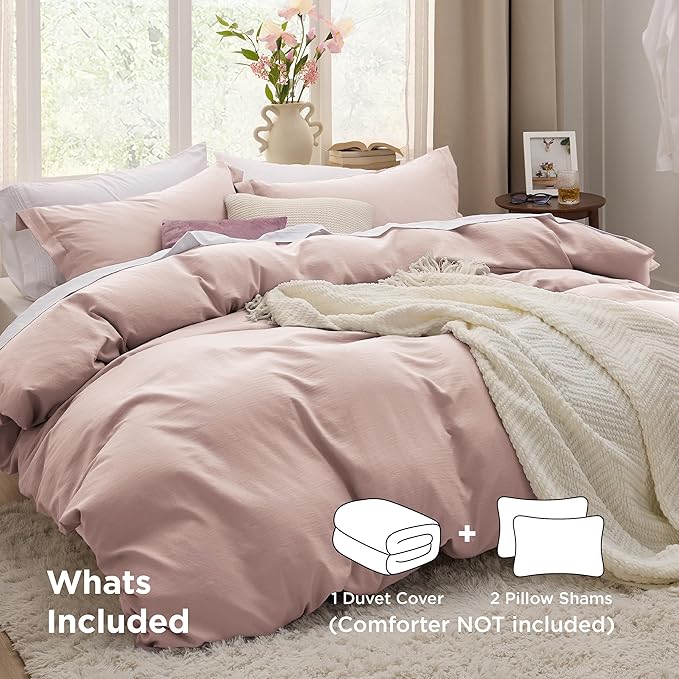 Bedsure Rose Pink Duvet Cover Queen Size - 3 Pieces Prewashed Extra Soft Bedding Set, Includes 1 Duvet Cover 90x90 Inches with Zipper Closure & 2 Pillow Shams, Comforter Not Included