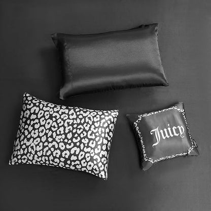 Juicy Couture Modern Black Leopard Satin Twin Comforter Set - Luxury Bed in a Bag – Soft & Stylish 6-Piece Bedding Collection
