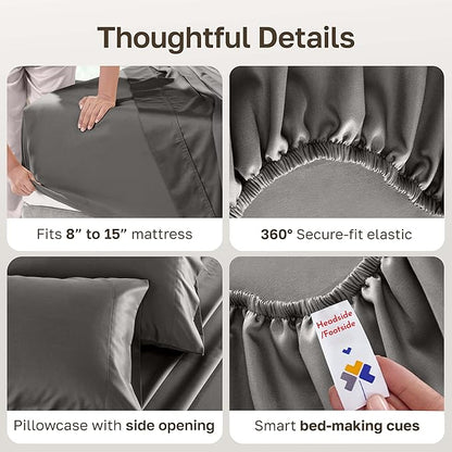 California Design Den Twin XL Cotton Sheets Set, Soft 100% Cotton Sheets Deep Pockets, 500 Thread Count Sateen Bed Sheets Set, Twin XL Sheets, Dorm Essentials for Guys - Dark Grey