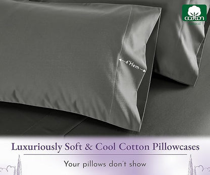 California Design Den King Size Pillows Cases Set of 2-1000 Thread Count Sateen, Soft and Thick 100% Cotton Pillowcases King, Durable - Grey