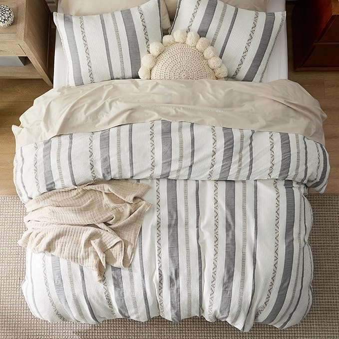 Bedsure Waffle Weave Duvet Cover King - 100% Cotton Boho Duvet Cover with 2 Pillowcases - Cream White Textured Comforter Cover with Zipper Closure (King, 104"x90")