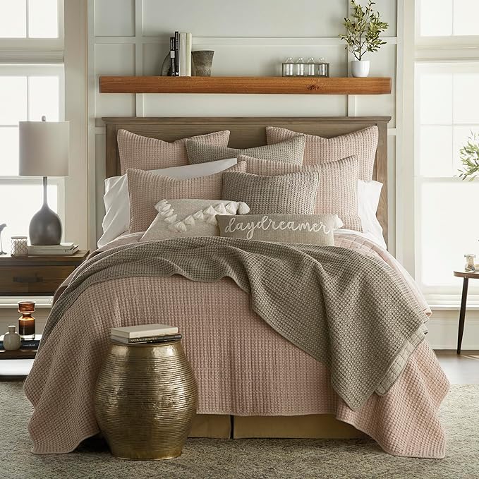 Levtex Home - Mills Waffle - Twin Quilt Set - Blush Cotton Waffle - Quilt Size (68 x 86in.), Sham Size (26 x 20in.)