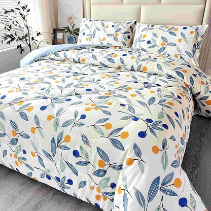 SDIII 3PCS Blue Floral Comforter Set Queen, Soft Microfiber Lightweight Blue Floral Comforter Queen, Vintage Coquette Bedding Quilt Set for All Season