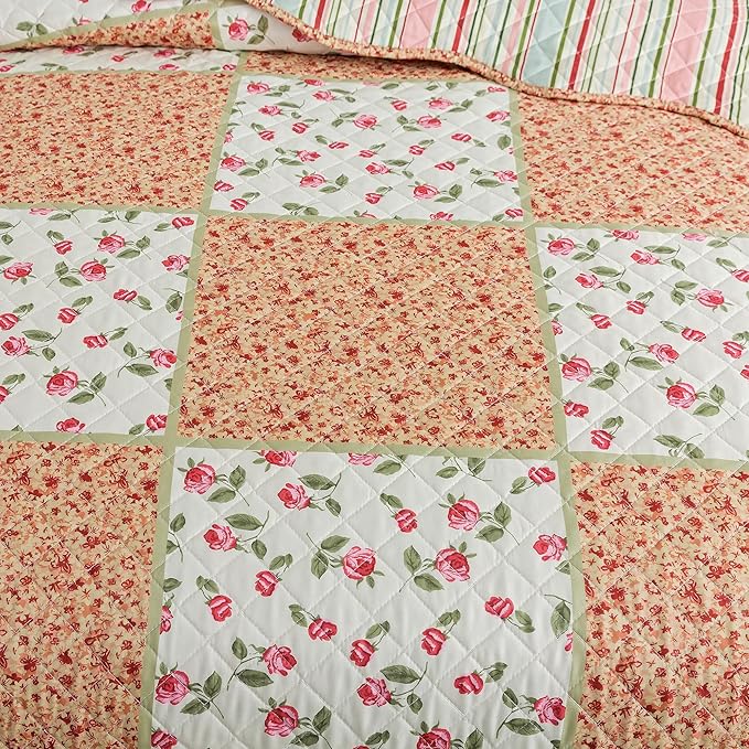 HoneiLife King Size Quilt Sets - 3 Piece Microfiber Quilt Set Lightweight Bedspreads Reversible Coverlets Rustic Bed Cover King Quilt Bedding Set All Season Use