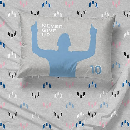 Jay Franco Kids Sheet Set with Fitted, Flat Sheets & Pillow Cover - Ultra-Soft Bedding with Pillowcase for Room Decor, Grey - Messi, 3 Piece Twin