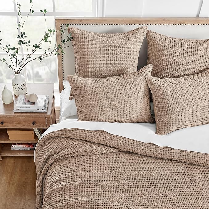 Levtex Home Mills Waffle Full Bedspread Set (100x104in) with 2 Pillow Shams (26x20in) - Blush - Cotton Waffle Full Size Bedspread Set - Lightweight, Soft, Pre-Washed