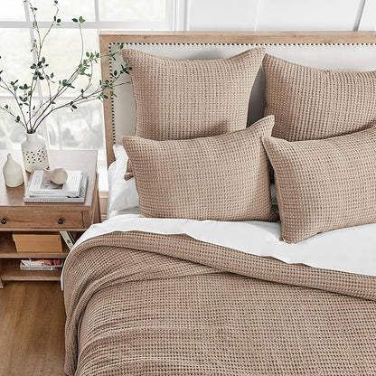 Levtex Home Mills Waffle Queen Bedspread Set (106x106in) with 2 Pillow Shams (26x20in) - Blush - Cotton Waffle Queen Size Bedspread Set - Lightweight, Soft, Pre-Washed