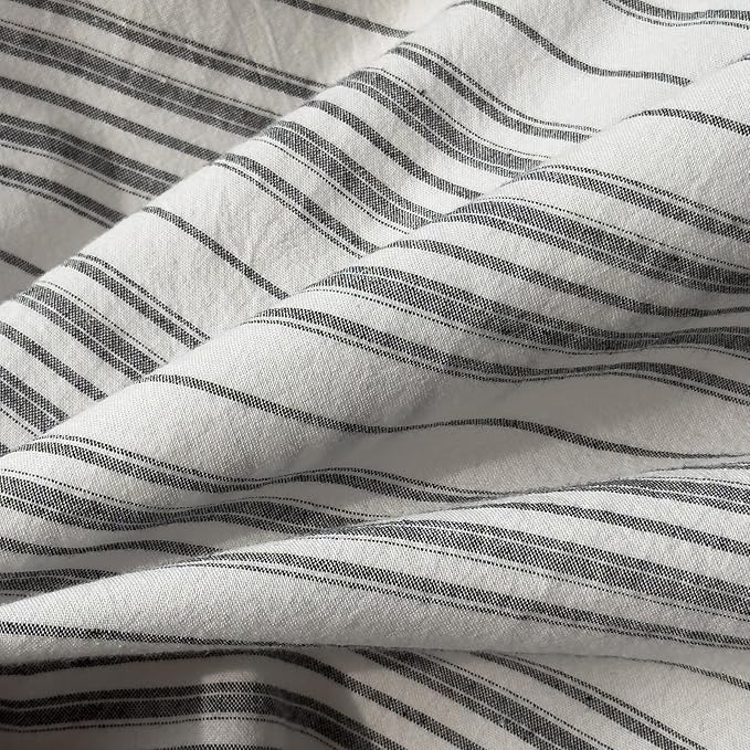 VM VOUGEMARKET Washed Cotton Duvet Cover King – Minimalist Neutral Tone, White Black Stripes,Breathable Lightweight Bedding Set for Contemporary Homes