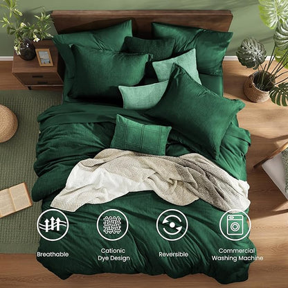Monbix Full Size Comforter Set, Emerald Green Bedding Comforter for Full Size Bed Set Reversible, Bedding Sets Full 7 Pieces, Cationic Dyeing Bed in a Bag with Comforter, Sheets, Pillowcases & Shams