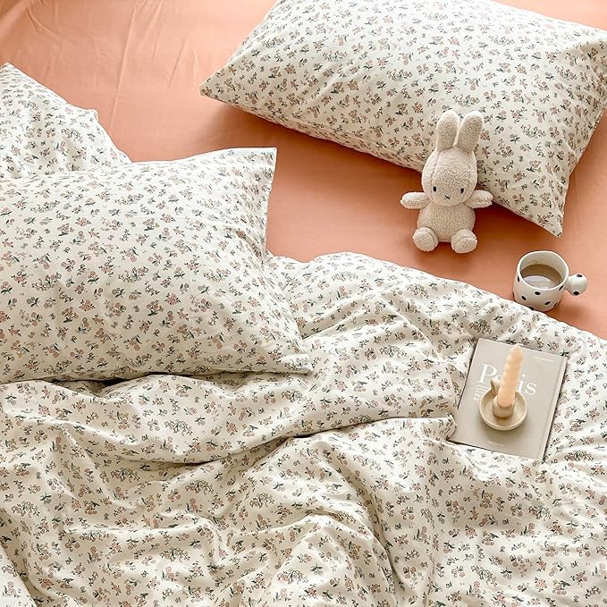 Floral King Size Comforter Set Fluffy Boho Bedding Set Cute Soft Lightweight Down Alternative Bedding Comforter Set Breathable Farmhouse Microfiber Vintage Comforter with 2 Pillowcases