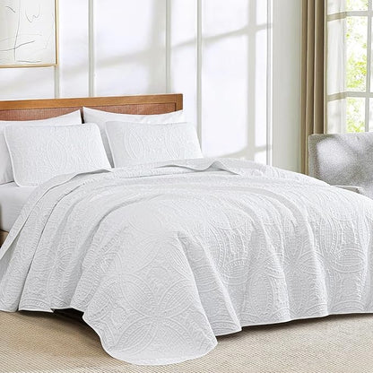 Chezmoi Collection 3 Piece 118 by 106" Austin Oversized Bedspread Coverlet Set, King, White