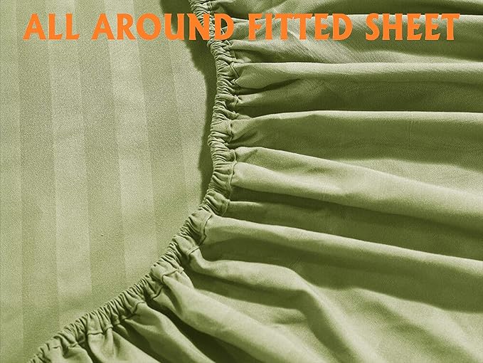 Elegant Comfort Best, Softest, Coziest 6-Piece Sheet Sets! - 1500 Premier Hotel Quality Luxurious Wrinkle Resistant 6-Piece Damask Stripe Bed Sheet Set, King Sage/Green