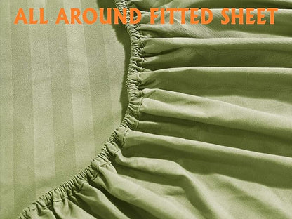 Elegant Comfort Softest and Coziest 4-Piece Sheet Set - 1500 Premium Hotel Quality Microfiber - Luxurious Wrinkle Resistant 4-Piece Damask Stripe Bed Sheet Set, Twin XL, Sage/Green