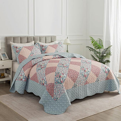 HoneiLife Quilt Set Queen Size - Quilted Bedding Sets 3-Pieces,Microfiber Quilt Sets Lightweight Bedspreads Retro Bed Cover Coverlets for Queen Bed