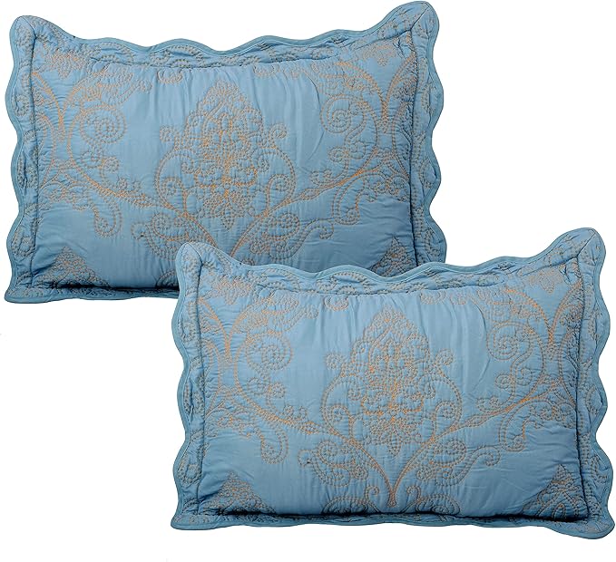 Home Soft Things Damask 4 Piece Bedspread Set, Scalloped Edge Reversible Coverlet Comforter Prewashed Bedding Set, Matelasse Embossed Floral Solid Pattern,Forget Me Not Oversize Queen(110" x 120")