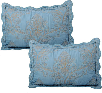 Home Soft Things Damask 4 Piece Bedspread Set, Scalloped Edge Reversible Coverlet Comforter Prewashed Bedding Set, Matelasse Embossed Floral Solid Pattern,Forget Me Not Oversize Queen(110" x 120")