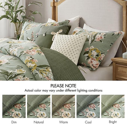 Madison Park Vintage Floral Reversible Comforters King Size Bed, All Season, Down Alternative Bedding Comforter, Bedskirt, Pillows, Shams, Salara, Cal King Green 7 Piece | Reversible