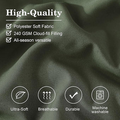 Monbix Oversized Queen Size Comforter Set - 7 Pieces Bed in a Bag, Olive Green Bedding Sets with Comforter, All Seasons Comforter Bed Set with Sheets, Pillowcases & Shams