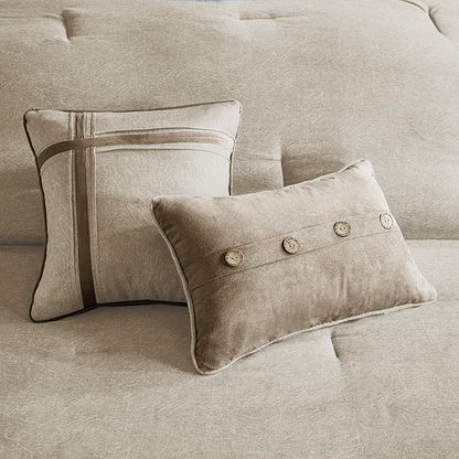Madison Park Boone Cozy Comforter Set, Faux Suede, Deluxe Hotel Styling All Season Down Alternative Bedding Matching Shams, Decorative Pillow, California King (104 in x 92in), Rustic Tan 7 Piece